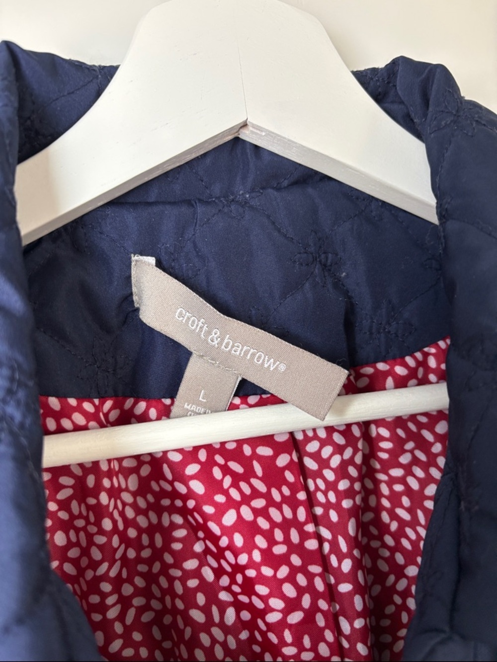 croft & barrow Navy Quilted Button-Front Jacket with Red Printed Lining Large - Picture 2 of 5